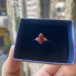 Doğal Akik Taşlı Mekik Gümüş Yüzük