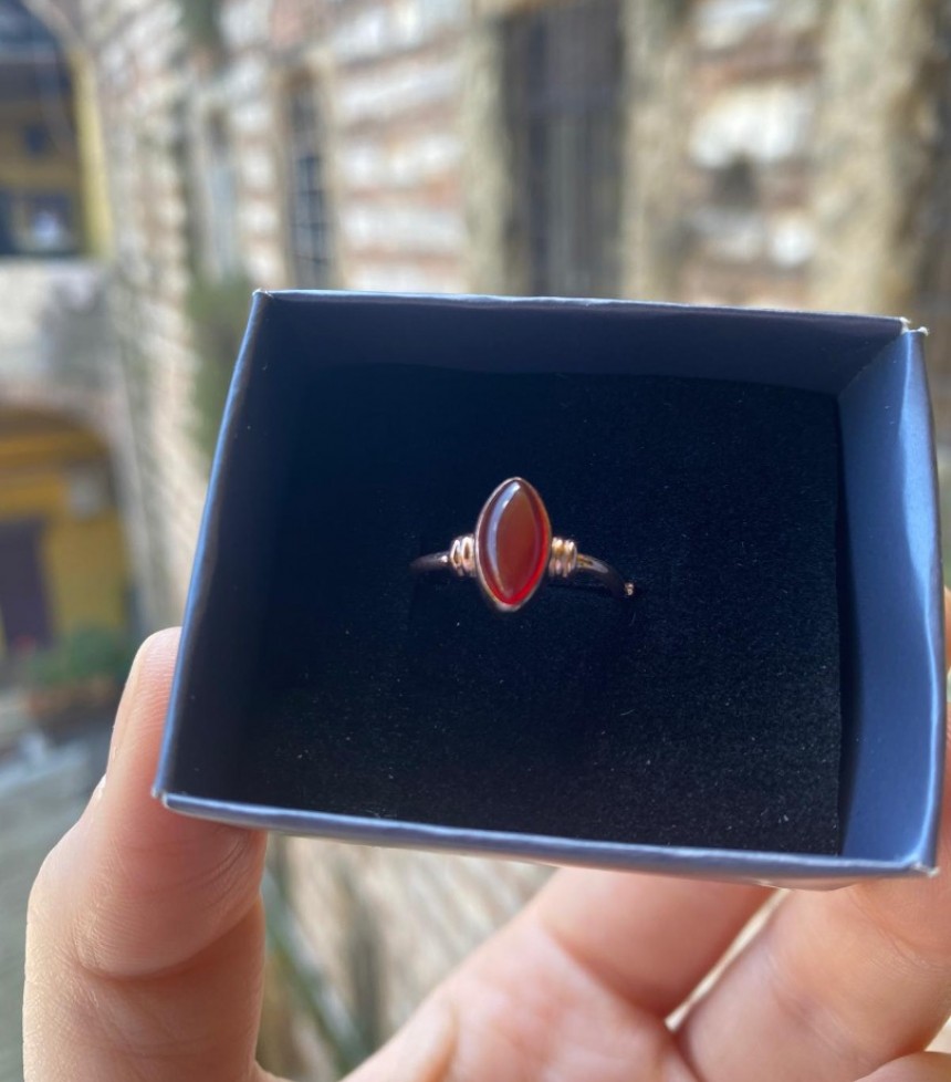 Doğal Akik Taşlı Mekik Gümüş Yüzük