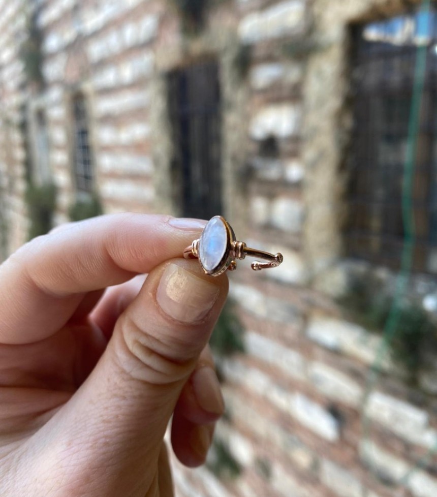 Doğal Ay taşı Taşlı Mekik Gümüş Yüzük