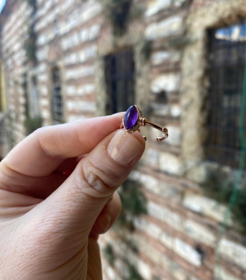 Doğal Ametist Taşlı Mekik Gümüş Yüzük