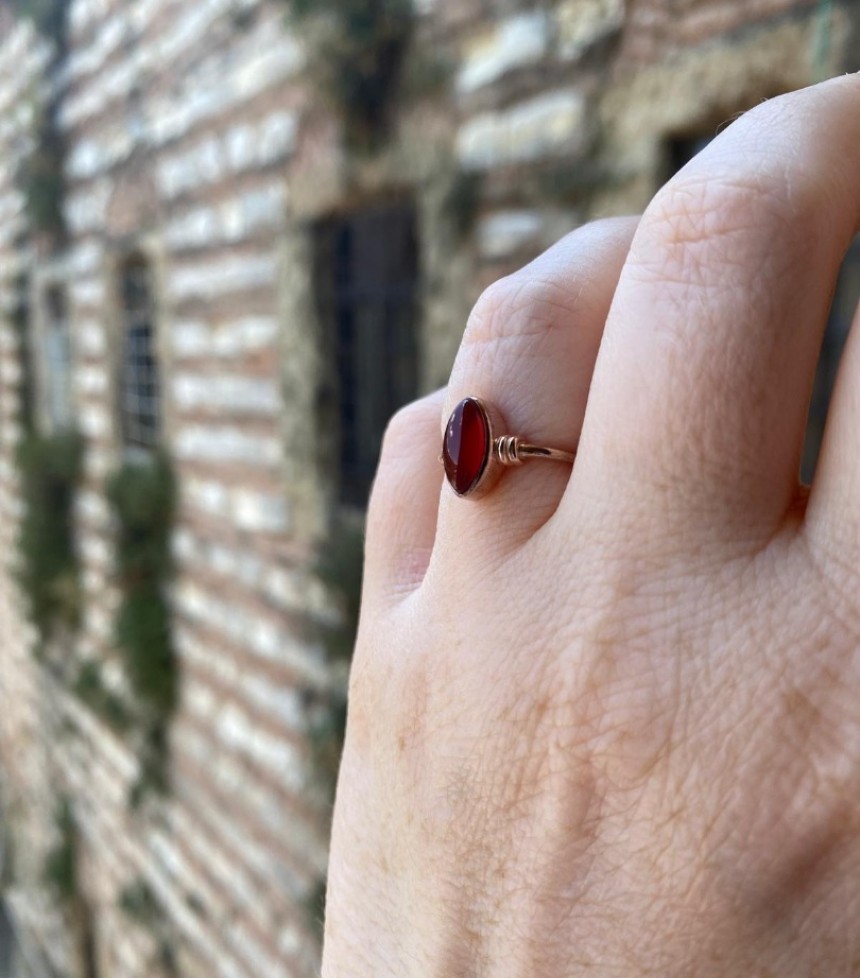 Doğal Akik Taşlı Mekik Gümüş Yüzük