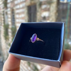 Doğal Ametist Taşlı Mekik Gümüş Yüzük