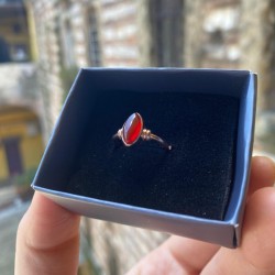 Doğal Akik Taşlı Mekik Gümüş Yüzük