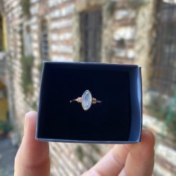 Doğal Ay taşı Taşlı Mekik Gümüş Yüzük