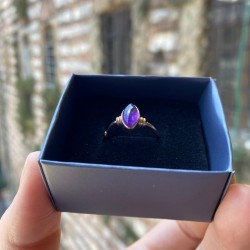 Doğal Ametist Taşlı Mekik Gümüş Yüzük