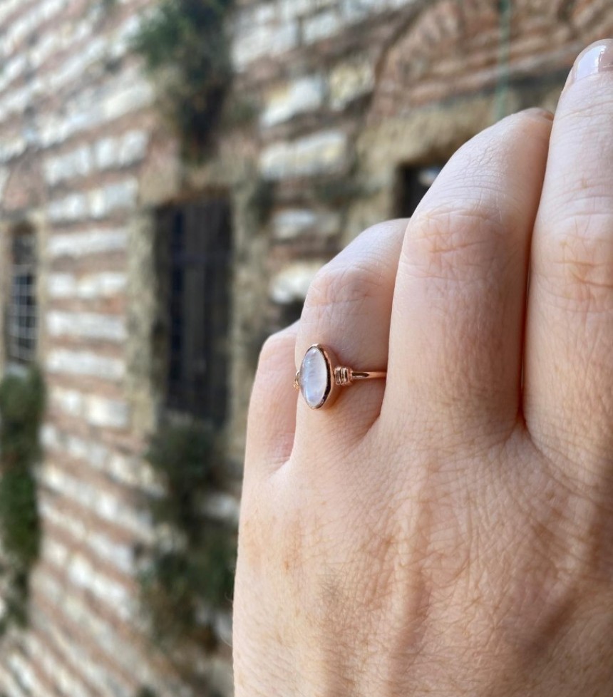 Doğal Ay taşı Taşlı Mekik Gümüş Yüzük