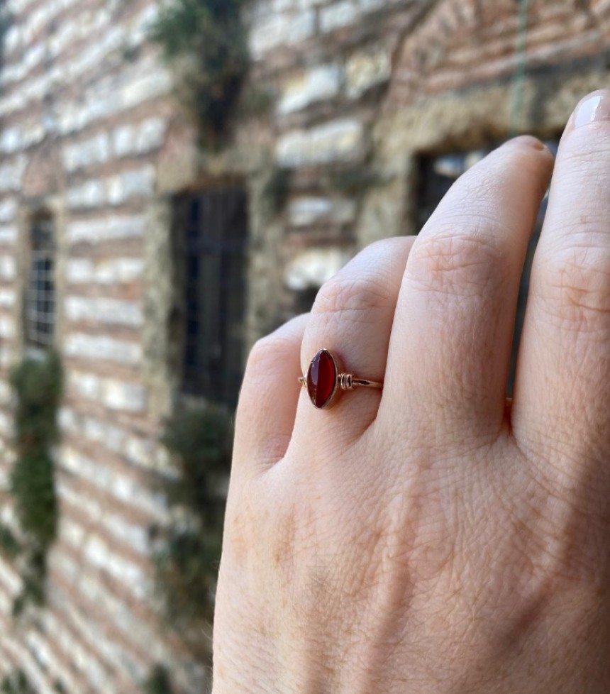 Doğal Akik Taşlı Mekik Gümüş Yüzük