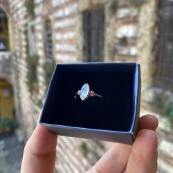 Doğal Ay taşı Taşlı Mekik Gümüş Yüzük