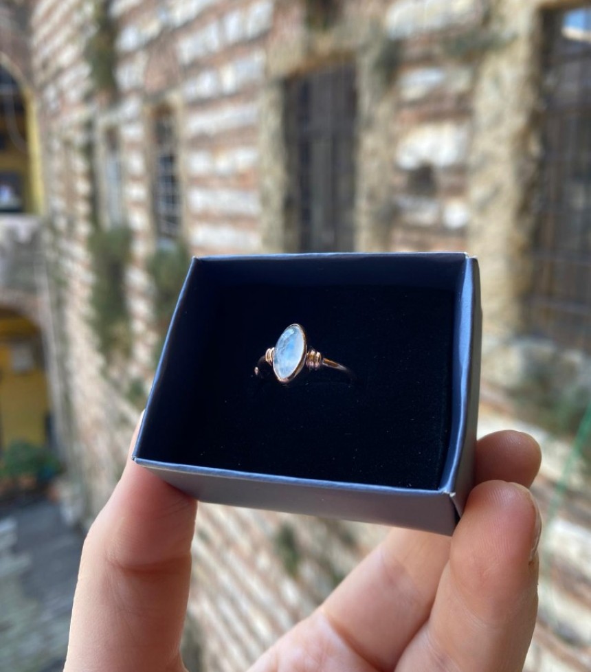 Doğal Ay taşı Taşlı Mekik Gümüş Yüzük